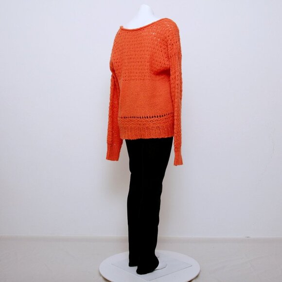 Free People Crashing Waves Wool Blend Open Knit Oversized Sweater Orange Women S - Picture 4 of 14